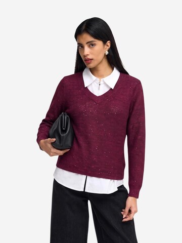 Pullover 'JDYMIA L/S V-NECK SEQUIN PULLOVER KNT 15379783' di JDY in rosso