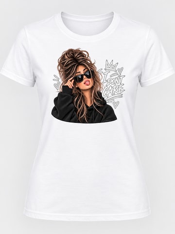 Printdistrict.dk T-shirt 'I Don't Care' i vit: framsida