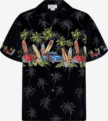 Pacific Legend Regular Fit Hemd 'Surfbretter Autos' in Schwarz: Vorderseite