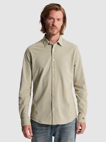 CAST IRON Slim fit Overhemd 'Jersey shirt with stripe pattern and woven effect' in Beige: voorkant