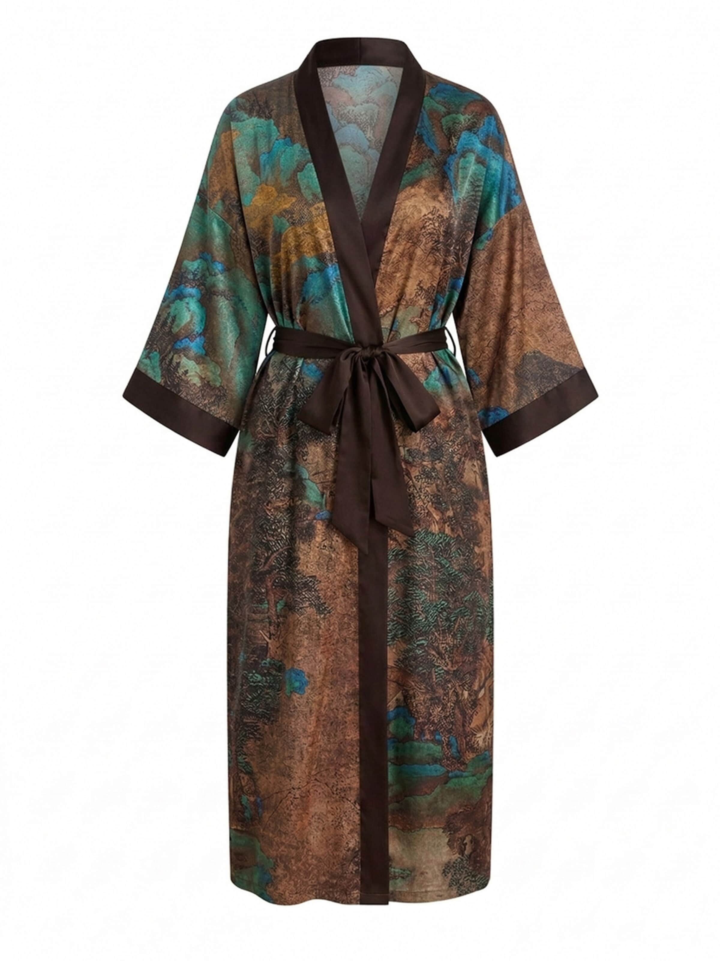 Vivi Idee Morgenmantel 'Kimono Frühlingstal'‌‌‌‌‌‌‌ in Braun: Vorderseite