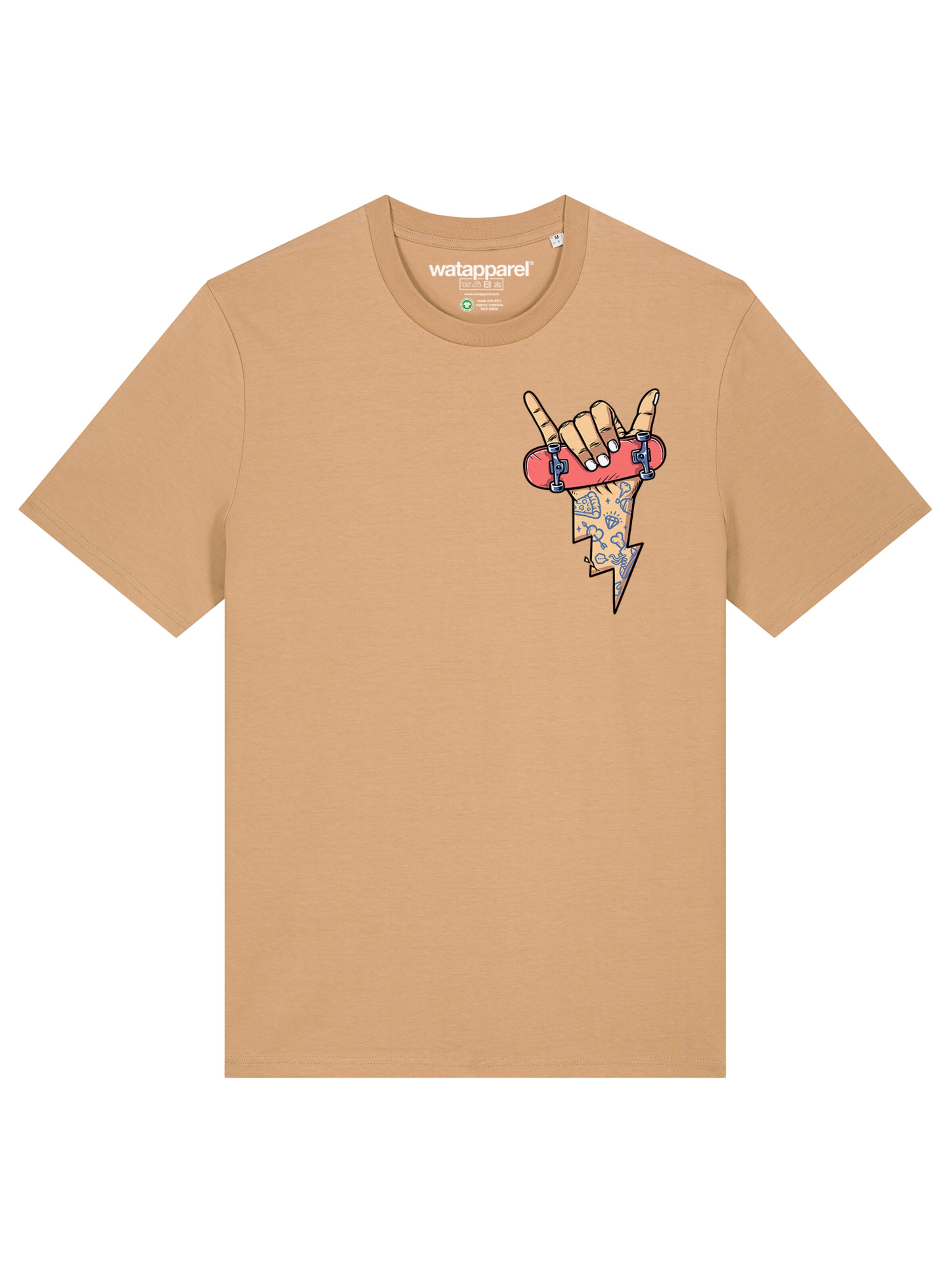 T-Shirt 'Skateboard' Watapparel en beige : devant