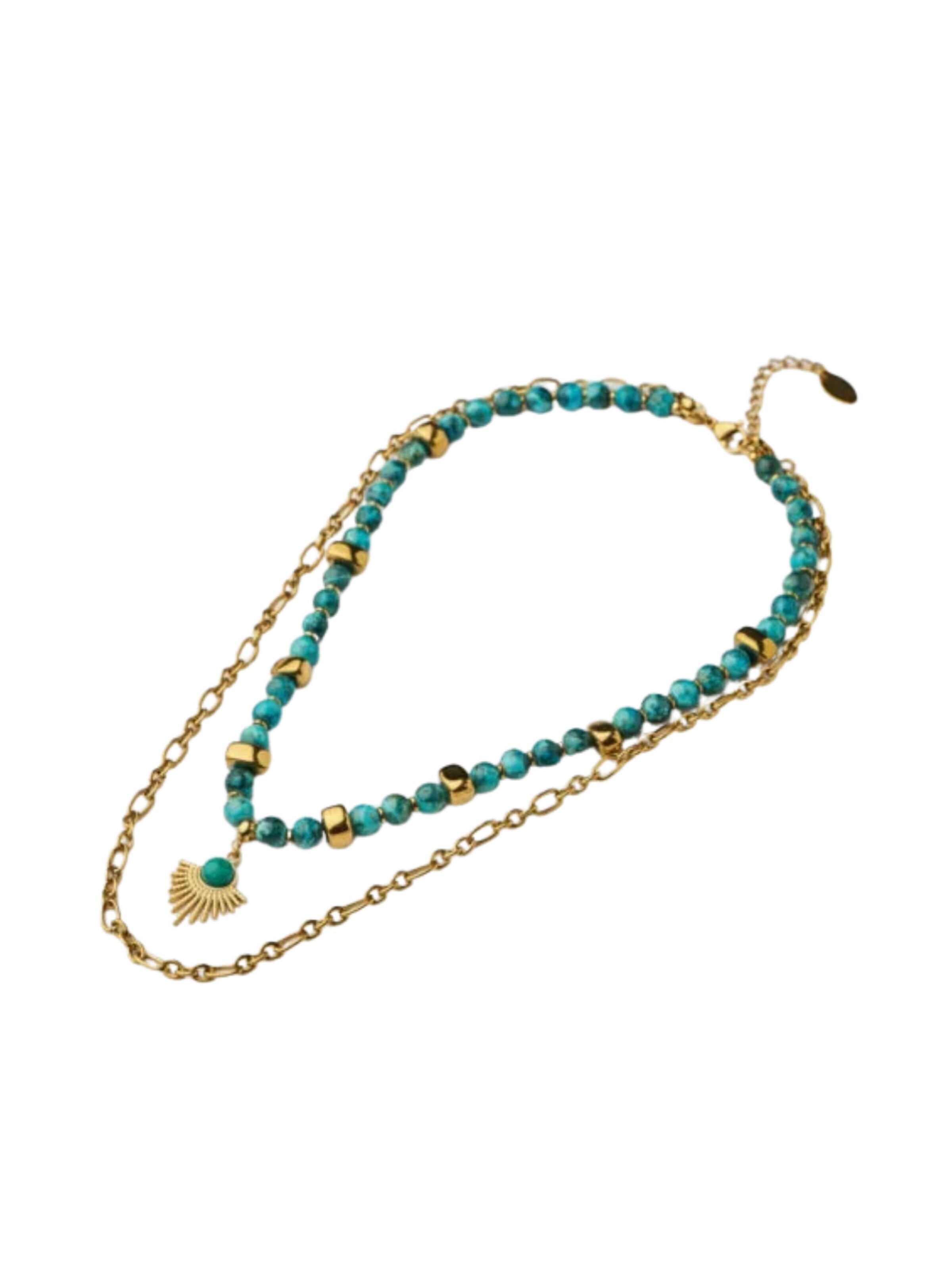 THE GEM STORIES JEWELRY Halsband 'Marble Aquamarine Howlite Gold Chain Necklace' i 45 - 50 i turkos, Produktvy