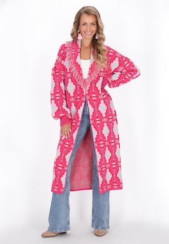 Manteau en tricot IZIA en rose : devant