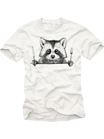 MAKAYA Shirt 'Waschbär Gabel' in White: front