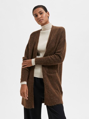 SELECTED FEMME Knit Cardigan 'Lulu' in Brown: front