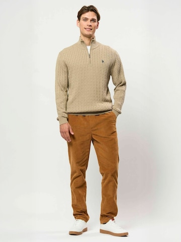 U.S. POLO ASSN. Neulepaita ' UMRomeo Half-zip ' värissä beige