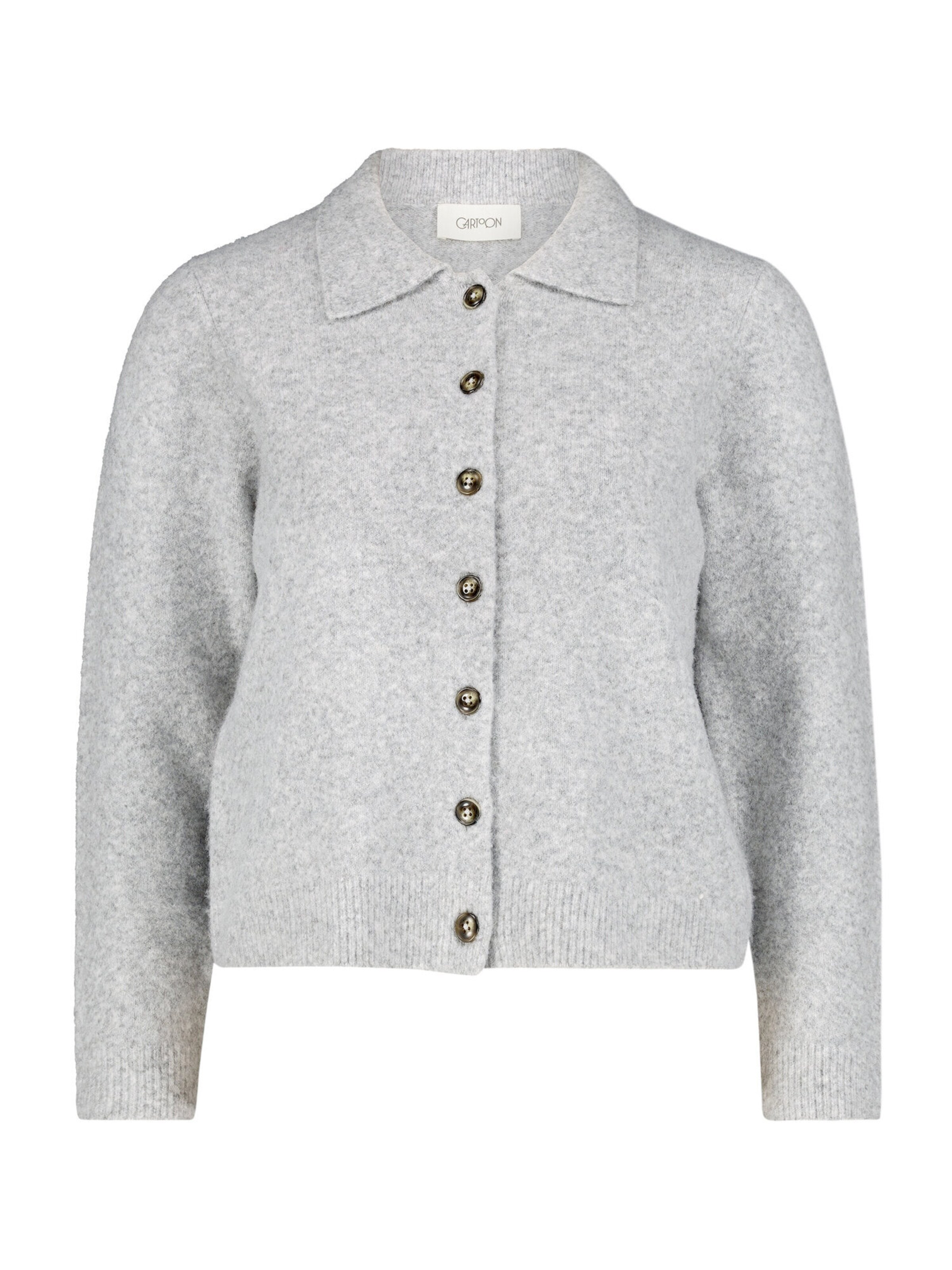 Cartoon Strick-Cardigan mit Kragen in Grau: Vorderseite