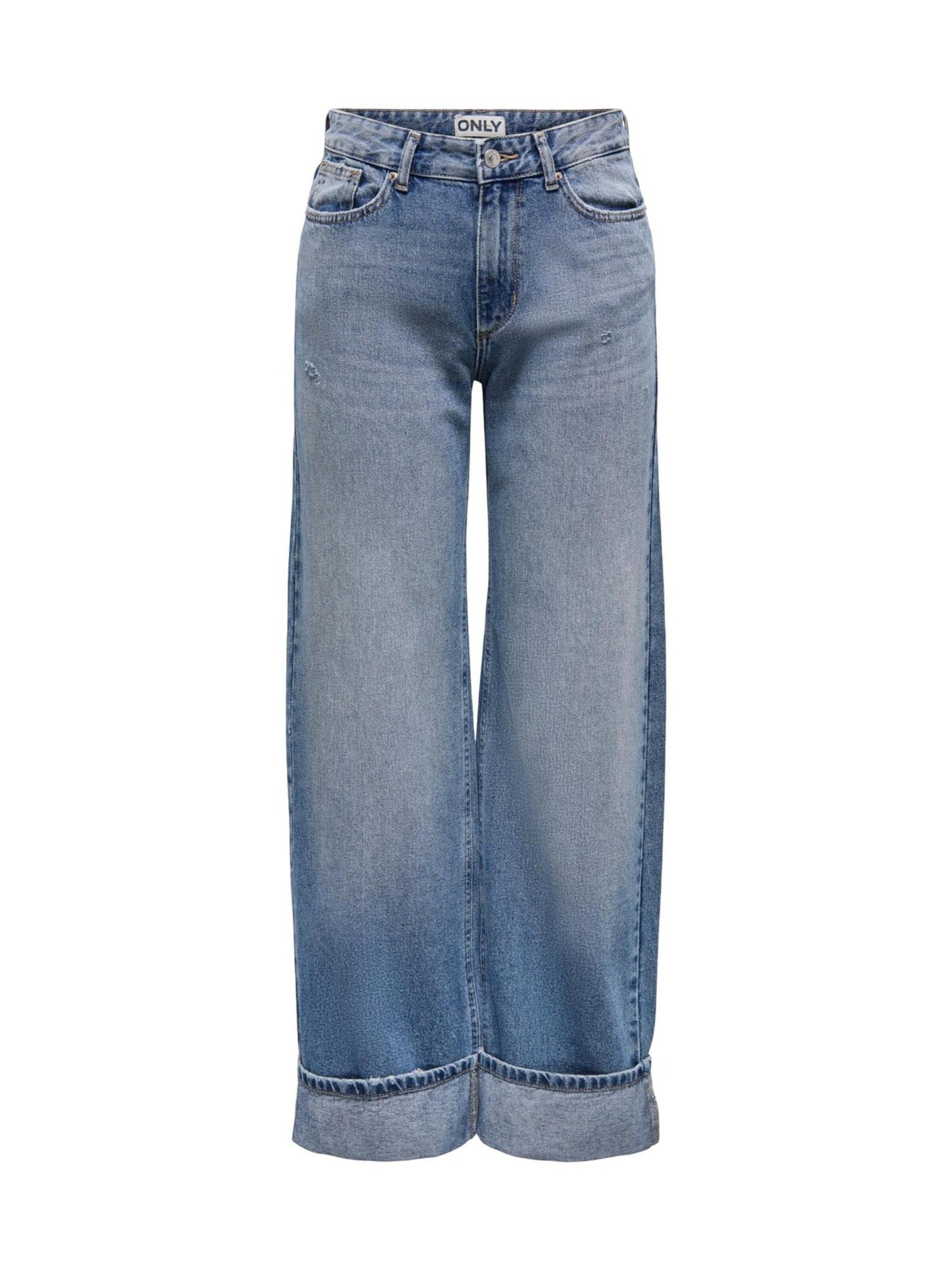 Wide leg Jeans 'ONLELLA MW WIDE FOLD UP DNM TAI519 NOOS 15344976' di ONLY in blu: frontale