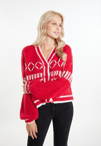 IZIA Knit cardigan 'Eyota' in Red: front