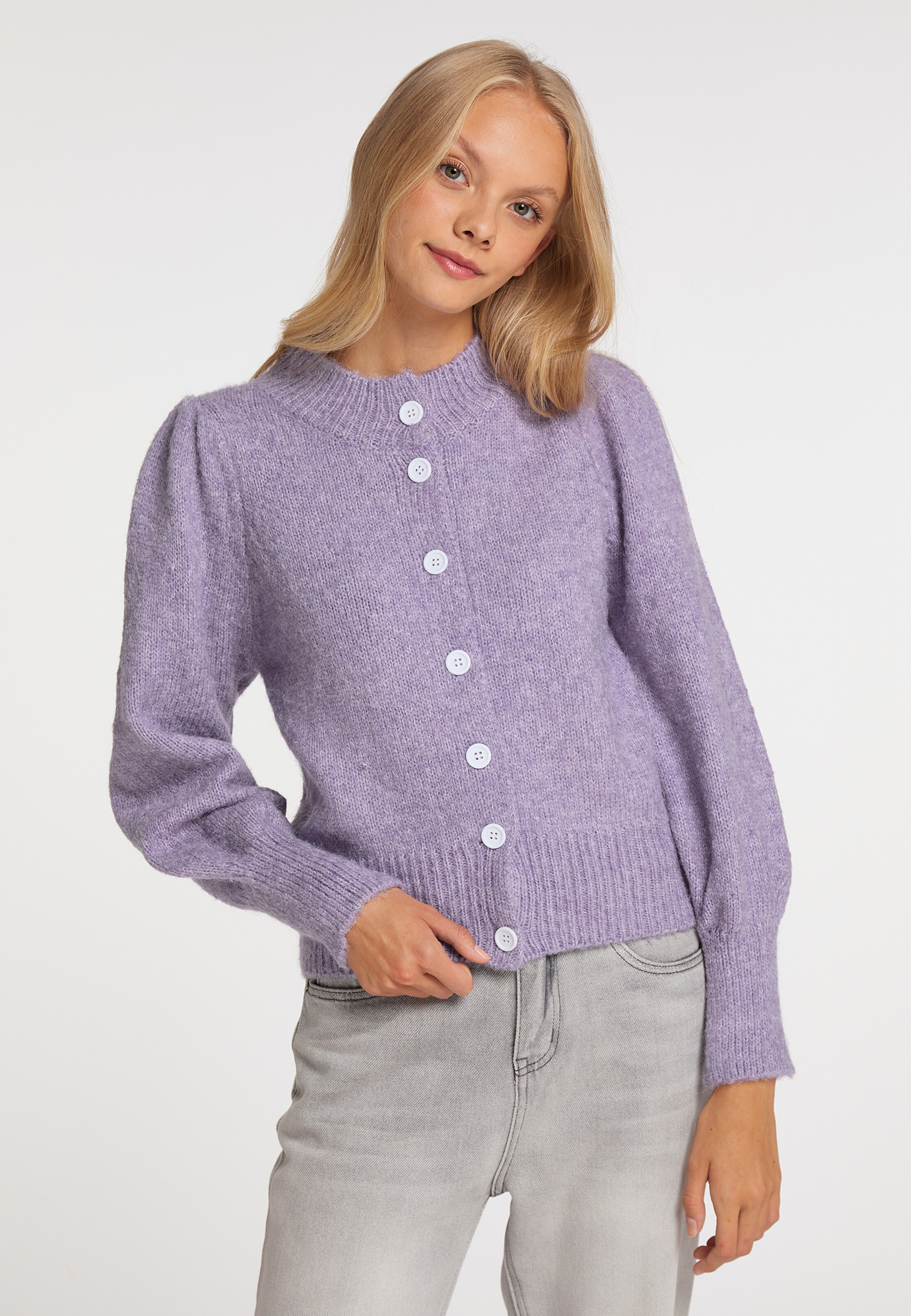 purple chunky knit cardigan