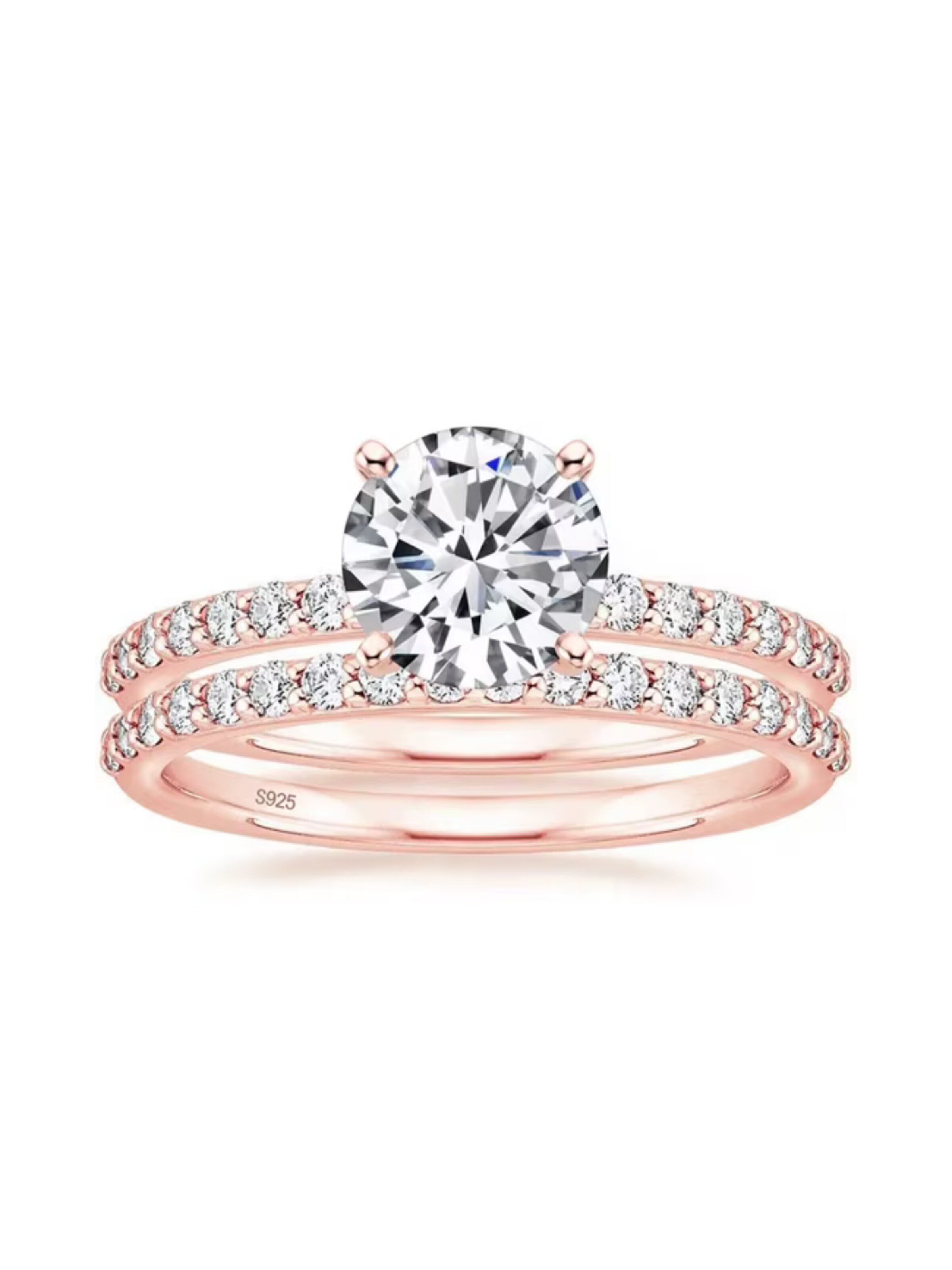ROUGEMONT Jewellery Ring 'Memoirering Extravaganter zweiteiliger Moissanit Memoirere Set 2 Ringe 925 Silber' in Gold: front