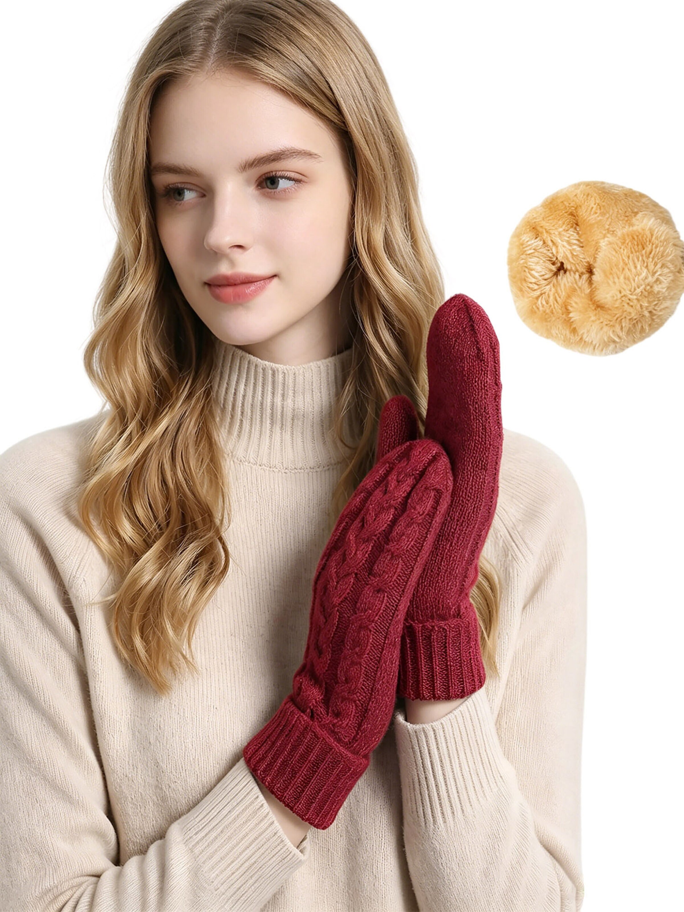 Magicshe Handstulpen 'Strick Winterhandschuhe mit Fleecefutter Warm Weich'‌‌‌‌‌‌‌‌‌ in Rot: Vorderseite