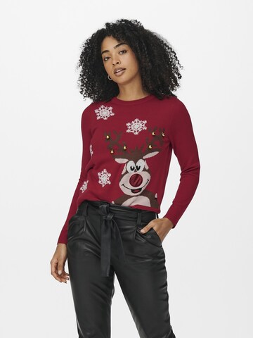 ONLY Trui 'XMAS' in Rood: voorkant