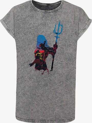 ABSOLUTE CULT Shirt 'Aquaman - Battle Silhouette' in Grijs: voorkant