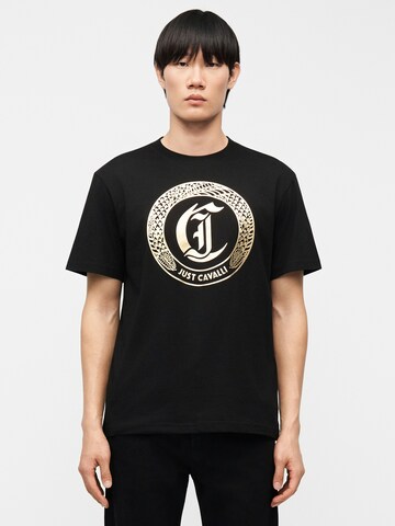 Tricou 'ROUND SNAKE' de la Just Cavalli pe negru: față