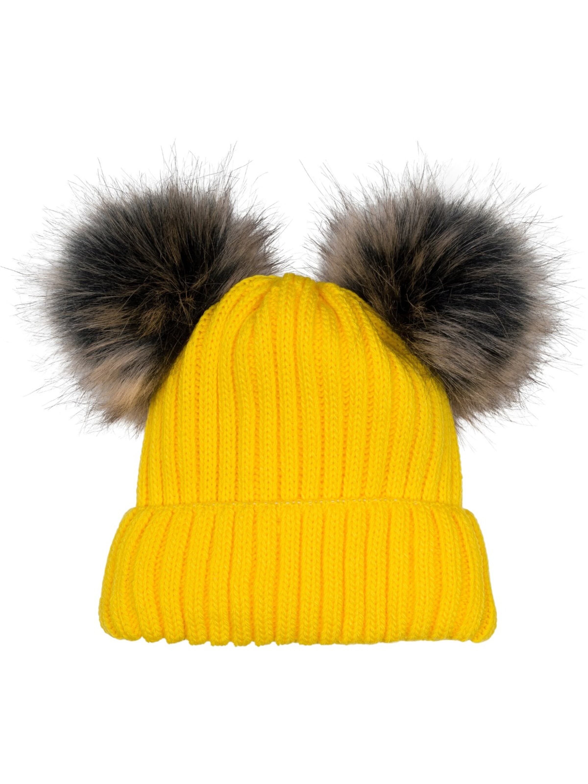 styleBREAKER Beanie 'Kinder Bommelmütze mit zwei Bommel' in Yellow