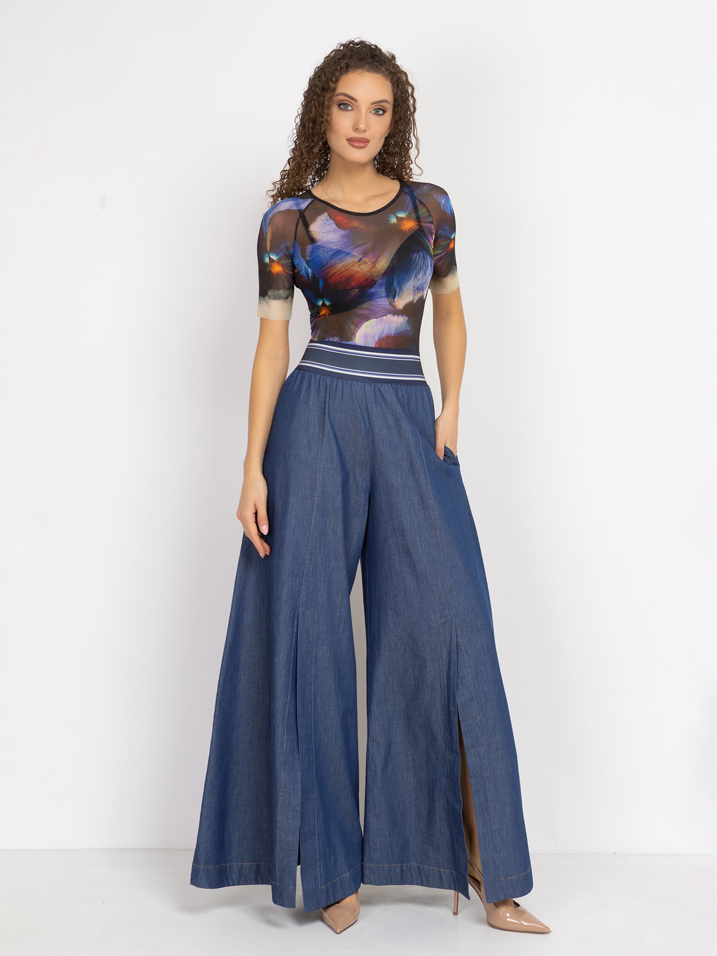 JIORO Wide leg Trousers 'ESSENTIALS' in Blue