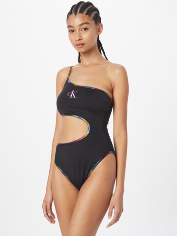 Calvin Klein Swimwear Bralette Swimsuit 'Pride' in Black: front