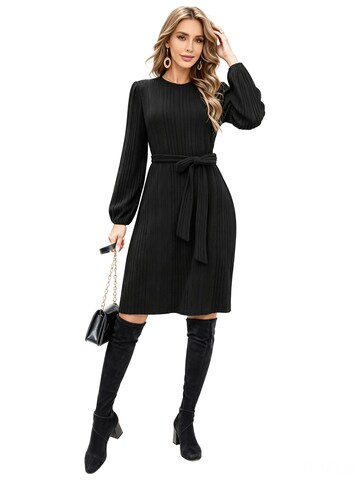 KoJooin Kleid 'Damen Strickkleid für Herbst und Winter Lässiges,Rippstrick,Fließendes Kleid mit Gürtel für Arbeit'‌‌‌‌‌‌‌ in Schwarz