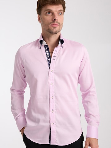 Coupe slim Chemise business 'Marco Polo Iconic Satin Man Shirt White' 7Camicie en rose