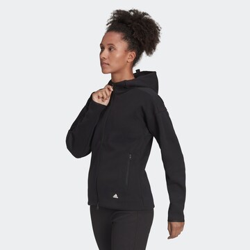 ADIDAS SPORTSWEAR Athletic Zip-Up Hoodie 'Mission Victory' in Black