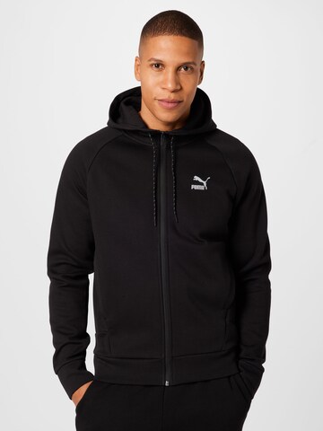 PUMA Zip-Up Hoodie in Black: front