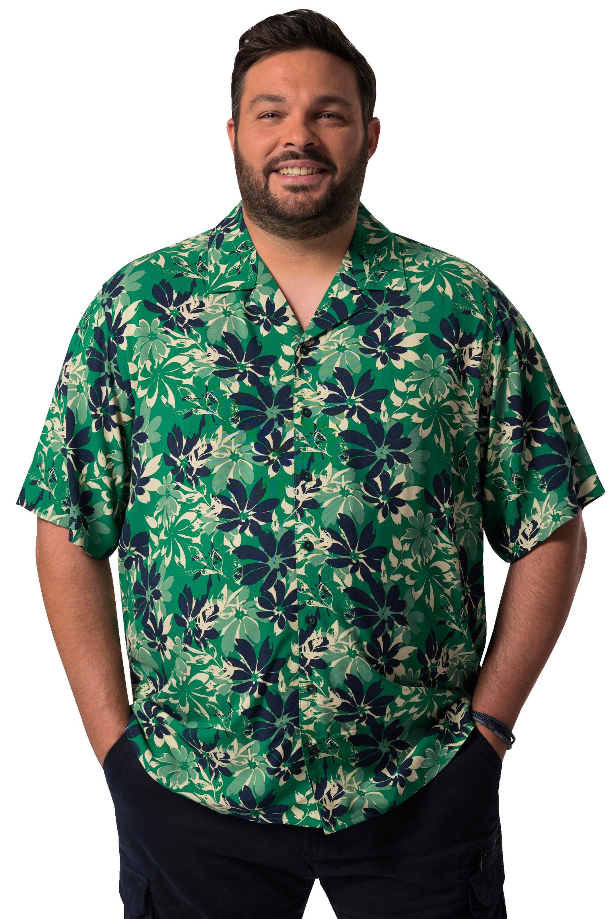 Men Plus Regular Fit Hemd in Grün: Vorderseite