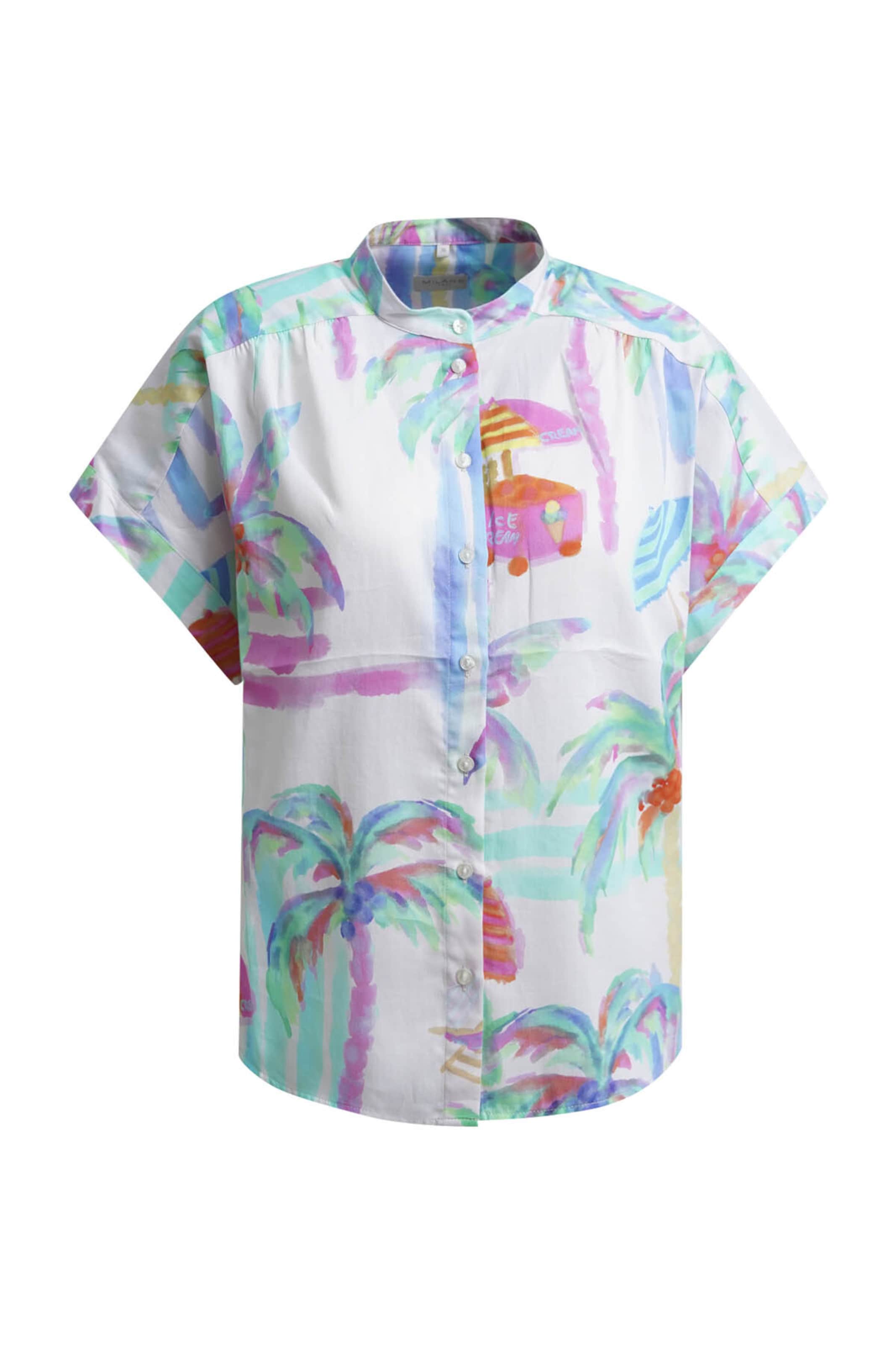 Milano Italy Ärmellose Bluse mit Beach All Over Print in Beige: Vorderseite