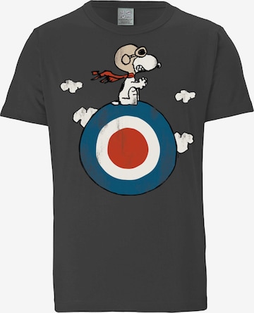 LOGOSHIRT Shirt 'Peanuts - Snoopy Pilot' in Grijs: voorkant