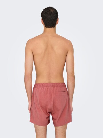 Only & Sons Board Shorts 'ONSTed' in Red