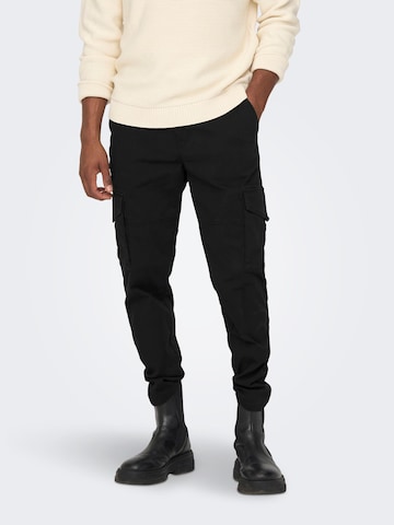 Only & Sons Tapered Cargo Pants 'Dean' in Black: front