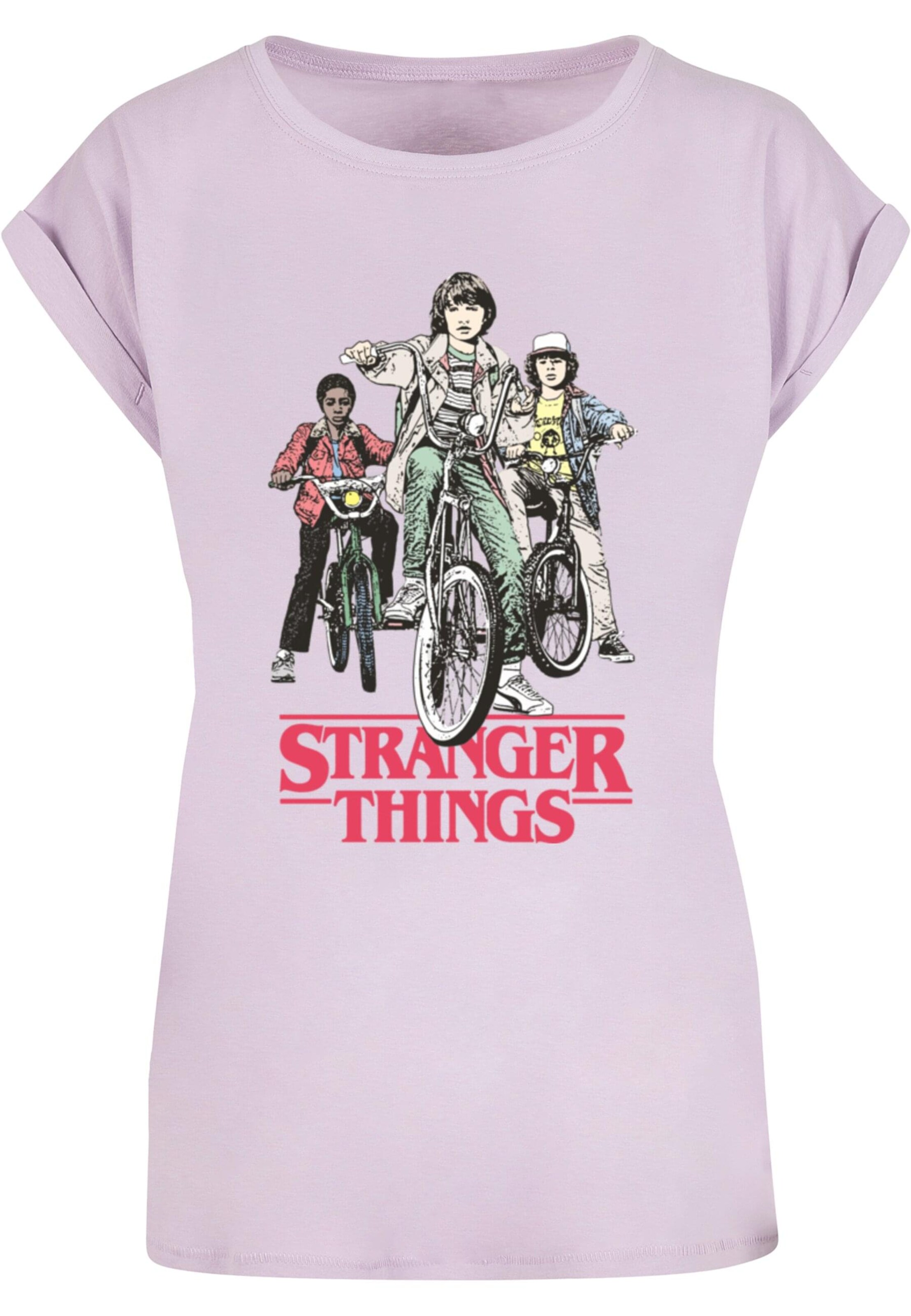 ABSOLUTE CULT Shirt 'Stranger Things - Retro Bikers' in Lila: Vorderseite