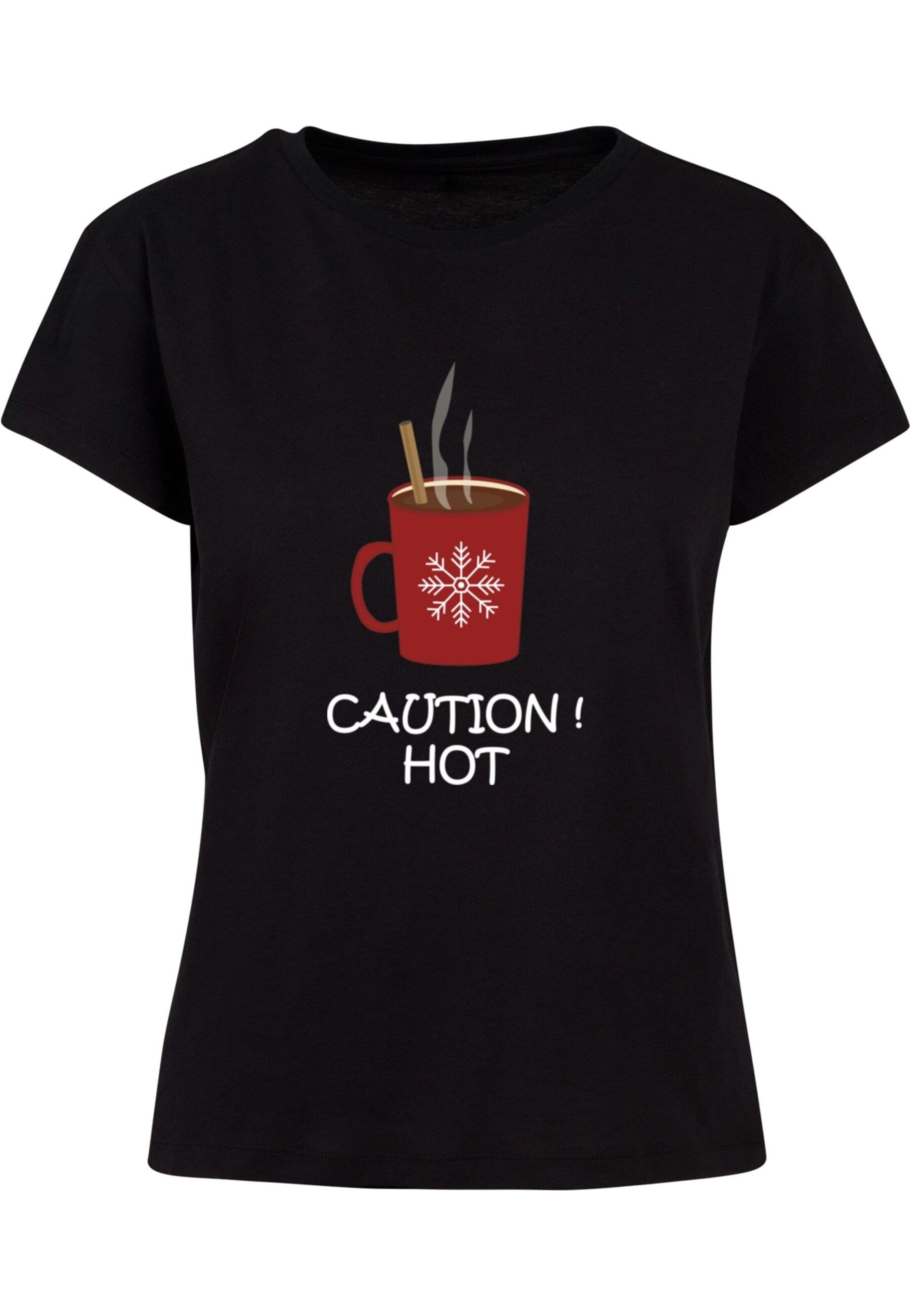 Merchcode T-Shirt 'Caution Hot' in Schwarz: Vorderseite