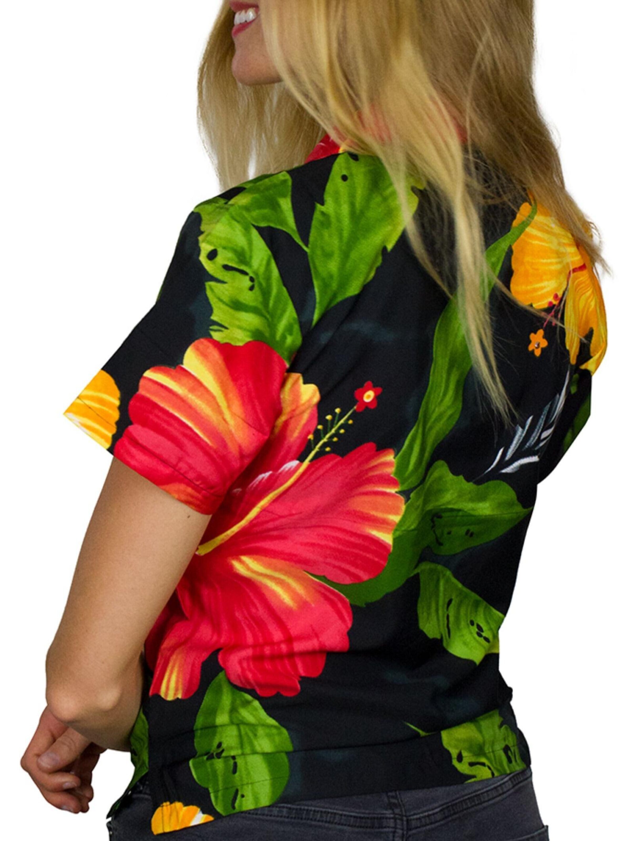 King Kameha Blouse 'Big Flower' in Zwart