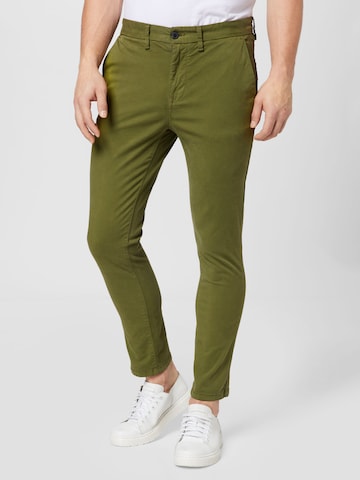 BURTON MENSWEAR LONDON Slim fit Chino trousers in Green: front