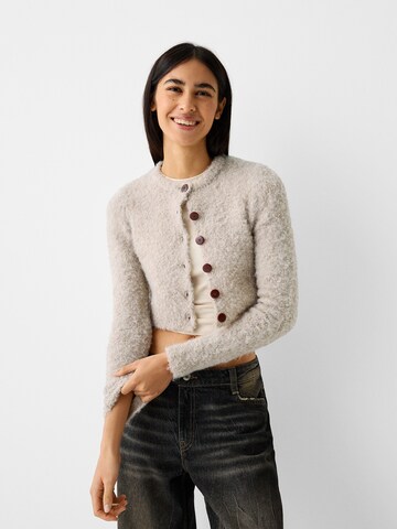 Bershka Knit Cardigan in Beige: front