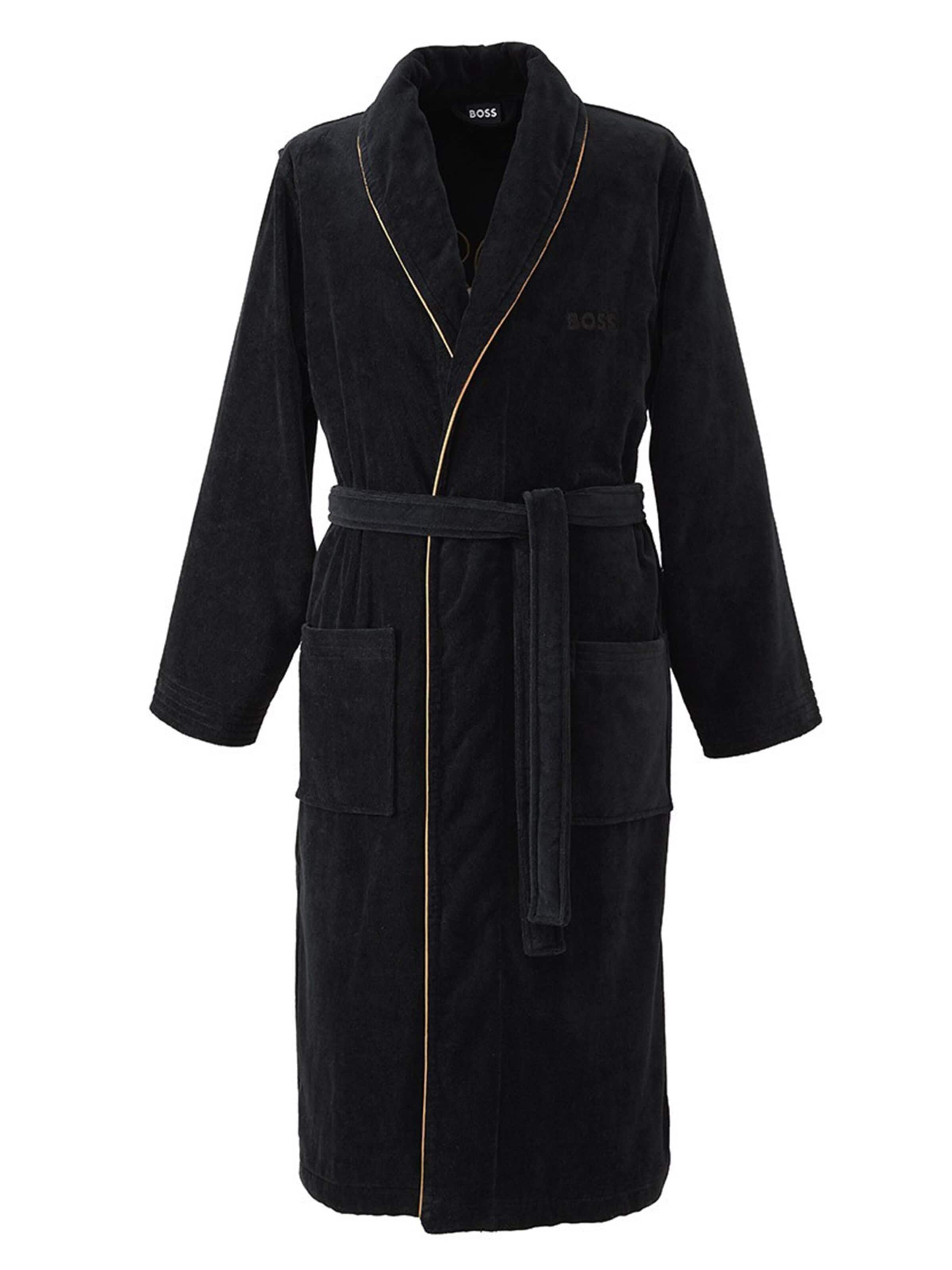 BOSS Home Long Bathrobe 'TIAGO' in Black: front