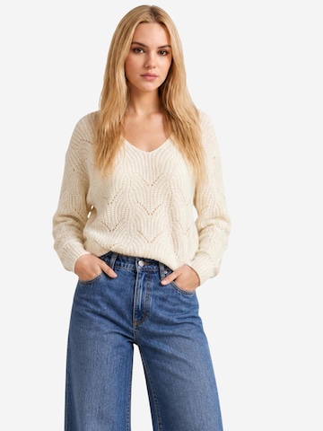 Pullover 'JDYBADUT L/S V-NECK STRUC GLITT PULL KNT 15302387' di JDY in beige: frontale