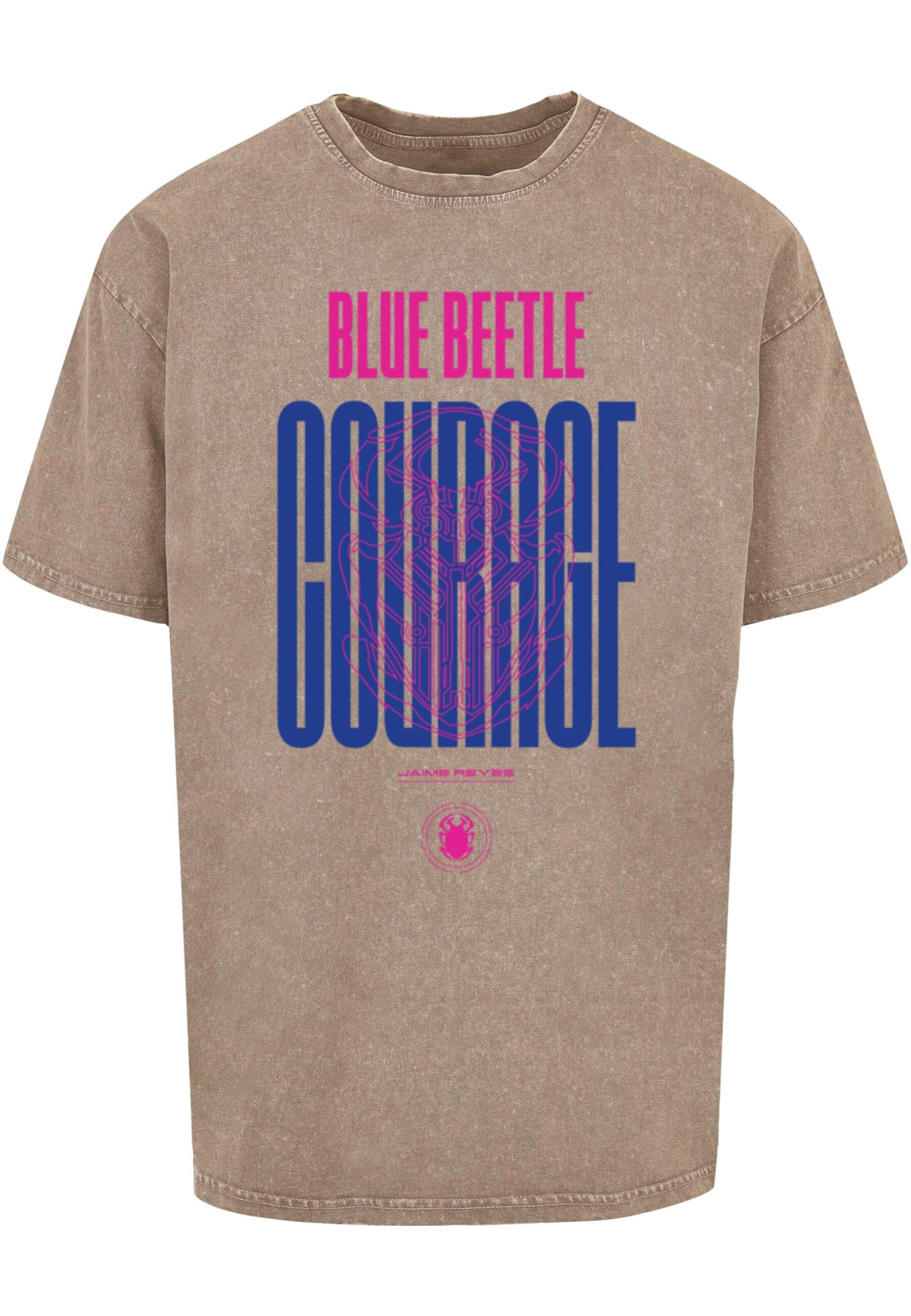 ABSOLUTE CULT Shirt 'Blue Beetle - Courage' in Bruin: voorkant