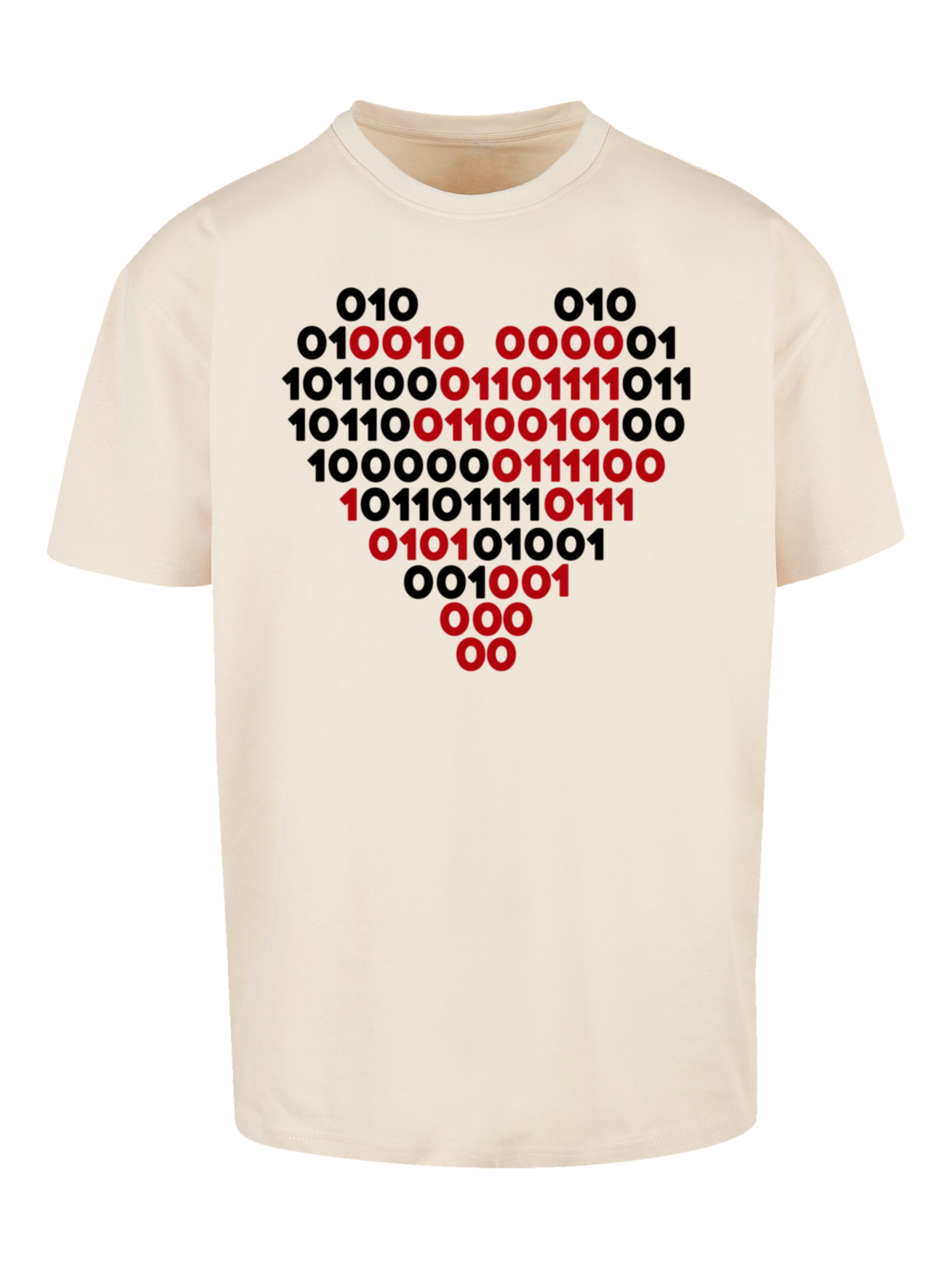 F4NT4STIC Shirt 'I Love You 01001001 Binary Code Herz Valentinstag' in Beige: voorkant
