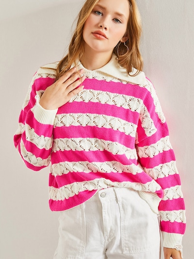Bianco Lucci Sweater in XS-XL in Fuchsia / White, Item view