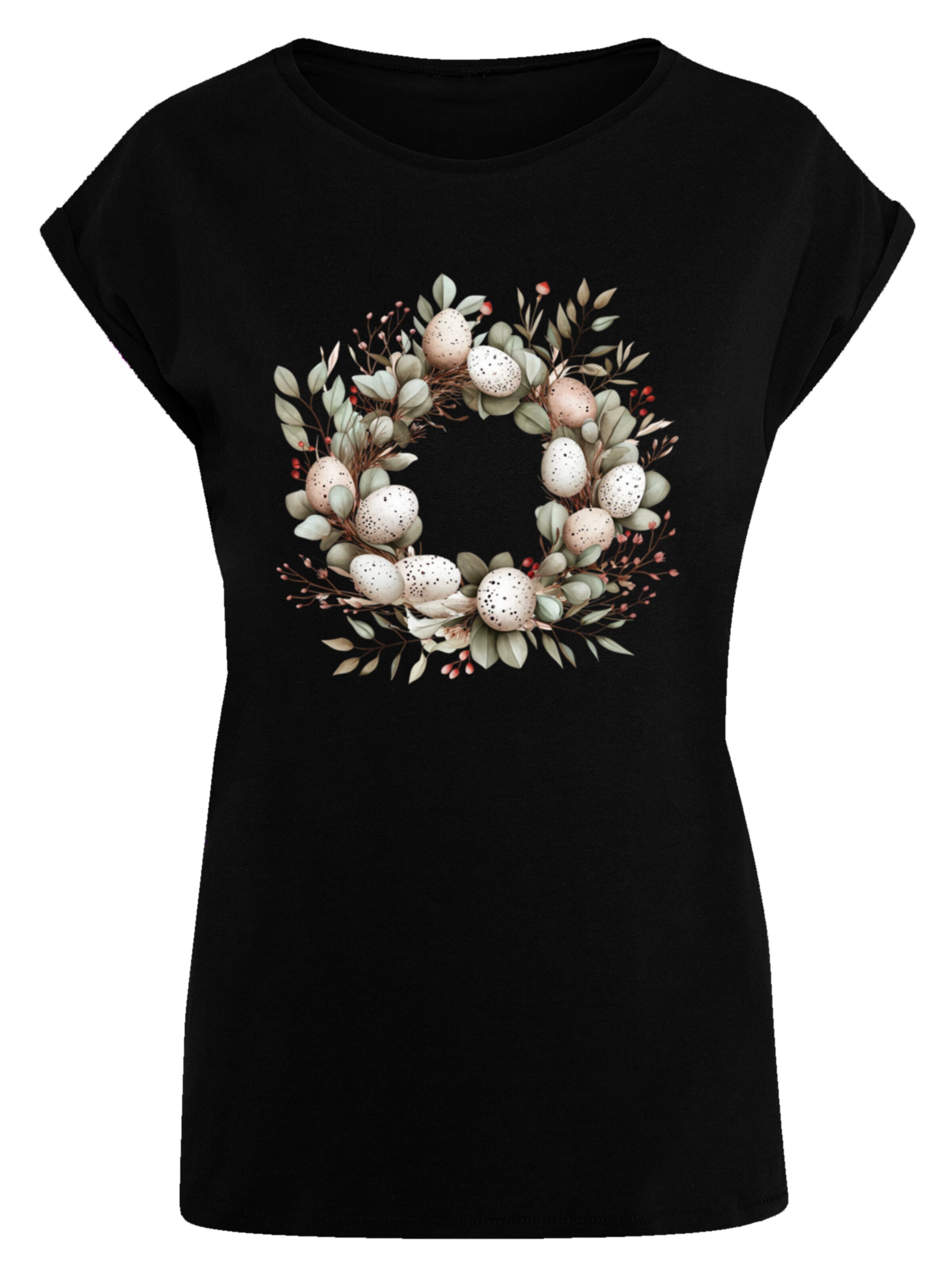 F4NT4STIC Shirt 'Osterkranz Eierkranz Blumenring' in Black: front