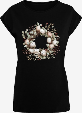 F4NT4STIC Shirt 'Osterkranz Eierkranz Blumenring' in Black: front