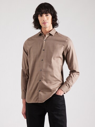 Coupe regular Chemise 'JPRBLAPARKER' Jack & Jones Premium en marron : devant