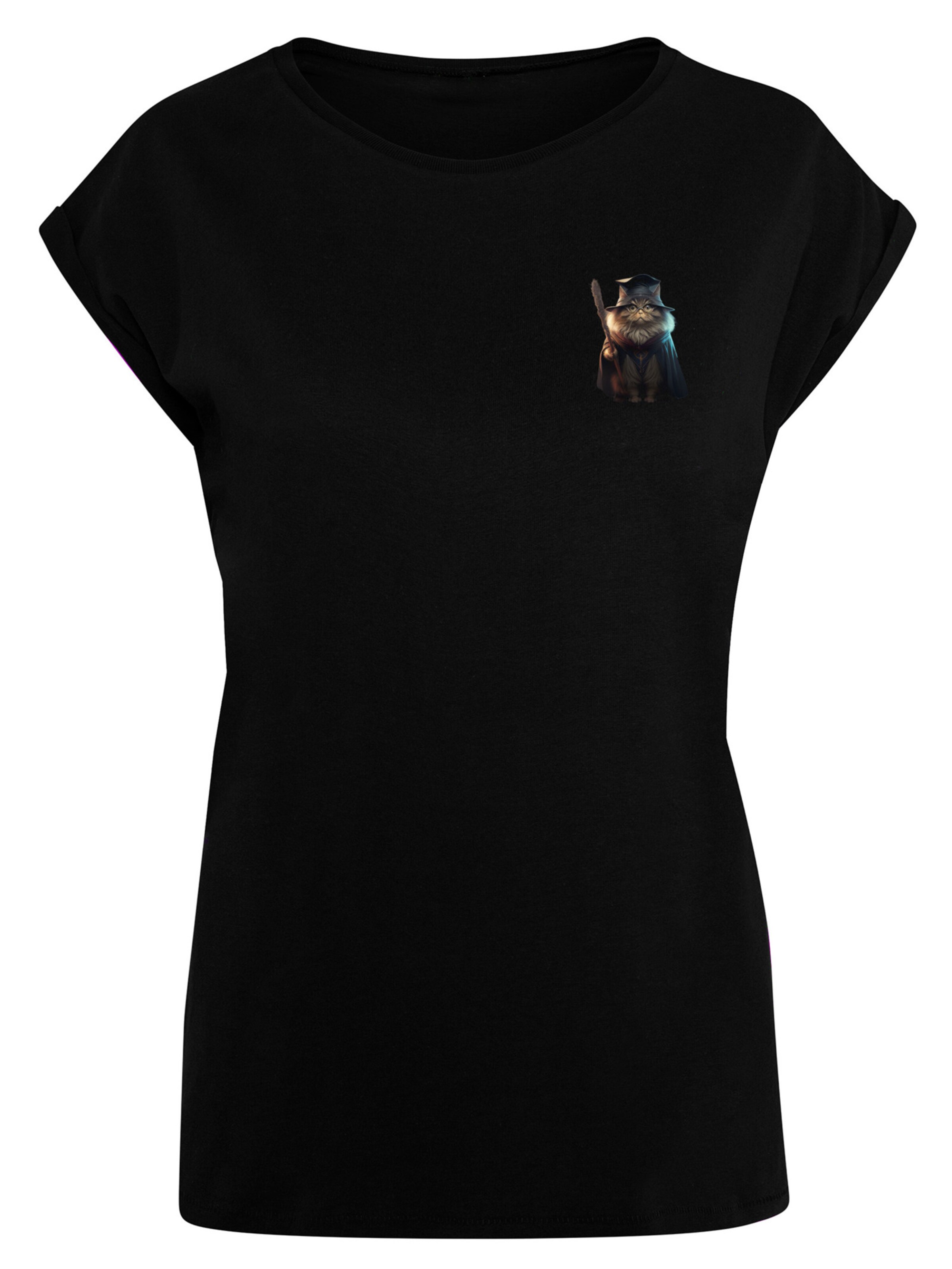 F4NT4STIC Shirt 'Wizard Cat' in Schwarz: Vorderseite