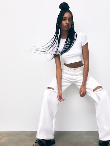 Wide Leg Jean Pull&Bear en blanc