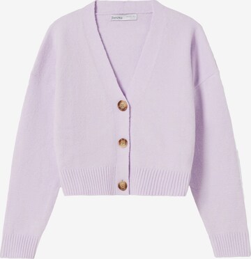 Bershka Knit Cardigan in Purple: front