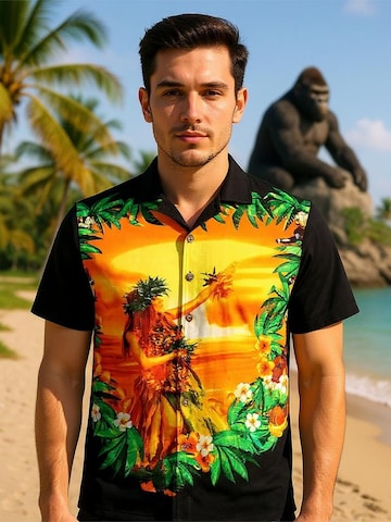 Hawaiihemdshop.de Regularny krój Koszula 'Hawaiihemd Hawaiian Beauty' w kolorze czarny