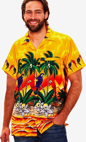 King Kameha Shirt 'Parrot' in Gelb: Vorderseite